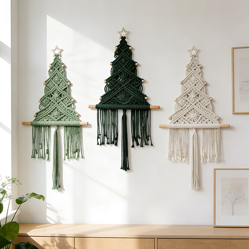 Macrame Wall Hanging - Makrama na ścianę w kształcie choinki,