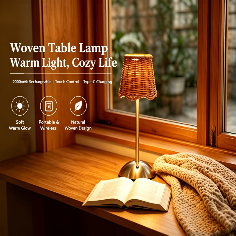 Home Decor Light - Bohemiczna tkana lampa stołowa z rattanu,