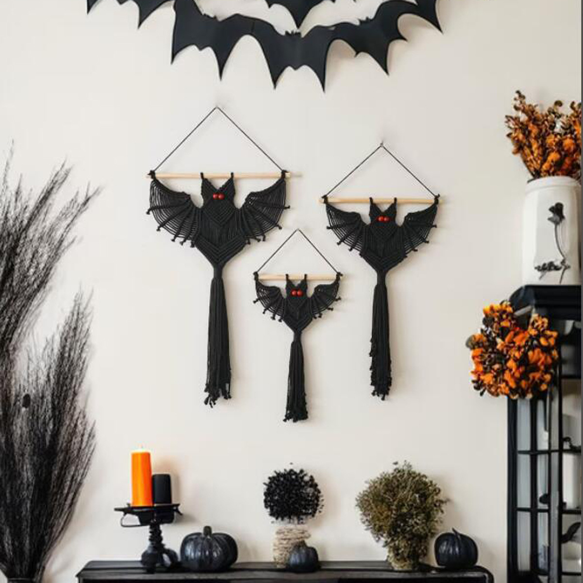 Macrame Wall Hanging - Halloweenowy Makramowy Wzór Nietoperza, Geometryczna Dekoracja