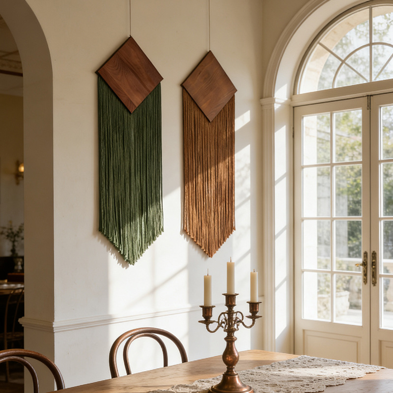 Macrame Wall Hanging - Bohemianowa bawełniana tkanina z frędzlami, gobelin