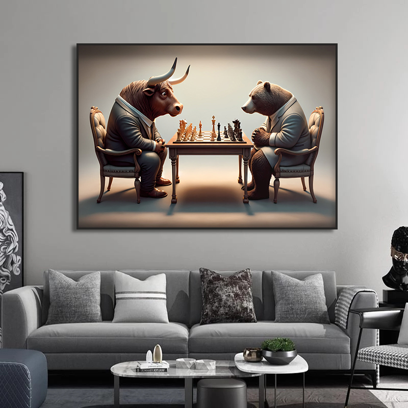 Byk i niedźwiedź grają w szach – Home Decor Exchange recenzja i cena
